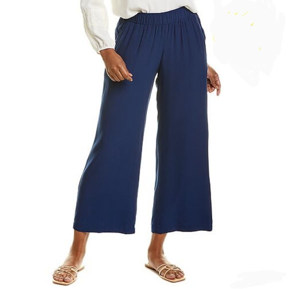 Johnny Was Pants Cropped Palazzo Wide Leg Elastic Waist Pockets Navy Blue M NWT - Picture 1 of 11